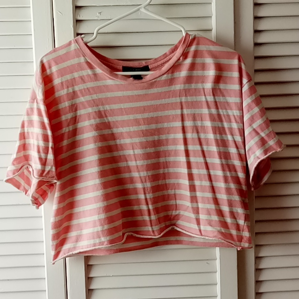 Pink and white stripped Forever 21 crop t-shirt